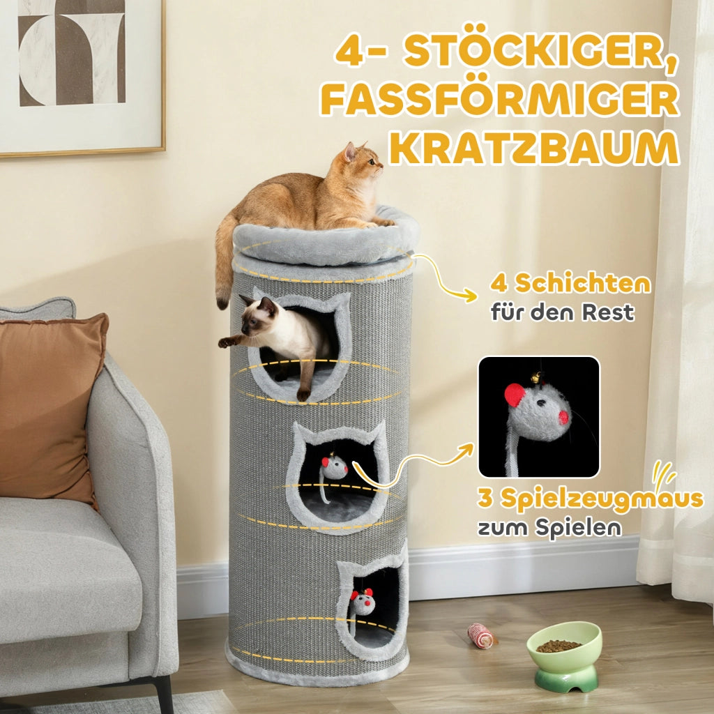 Torre per gatti a 4 livelli con letto lavabile ¨C zephmum ¨C grigio 96 cm
