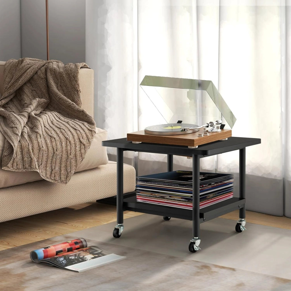 Supporto per Stampante, Carrello Stampante con Ruote Girevoli a 360⁰, Design Rimovibile, Superficie Ampia e Liscia, di Legno e Acciaio, 49 x 40 x 37 cm (Nero)