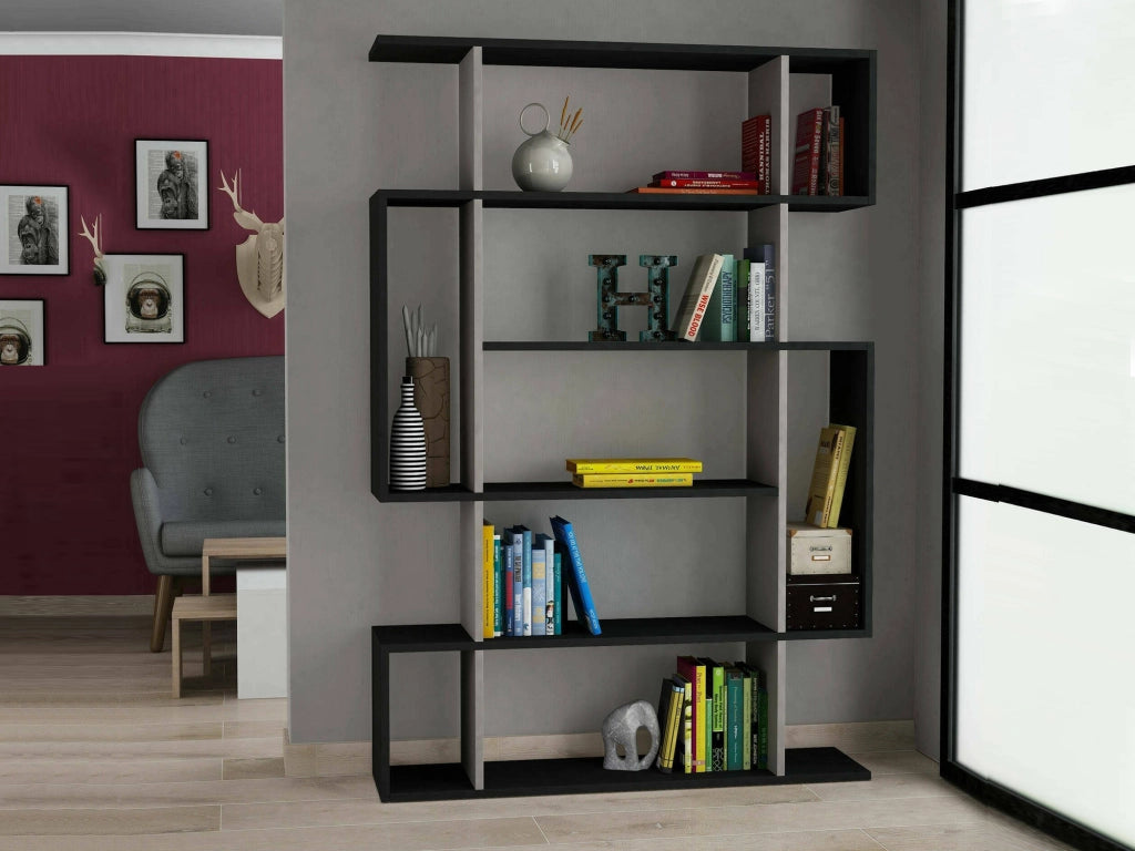 Libreria Agamermis, Scaffale da ufficio, Mobile portalibri, Biblioteca, 110x26h161 cm, Antracite e Beige