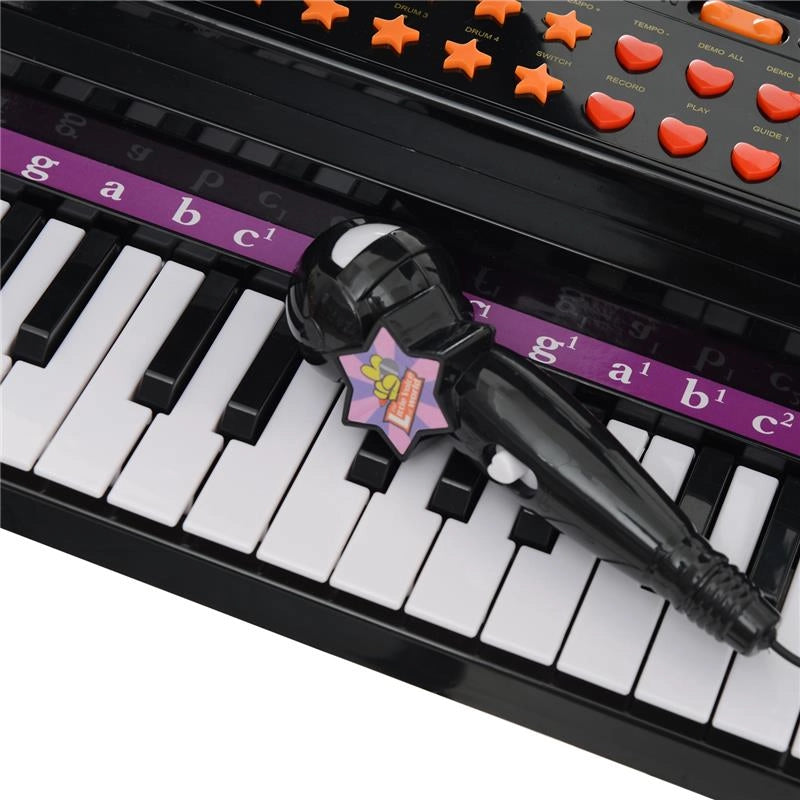 MINI PIANOFORTE GIOCATTOLO PER BAMBINI CON MICROFONO E SGABELLO NERO