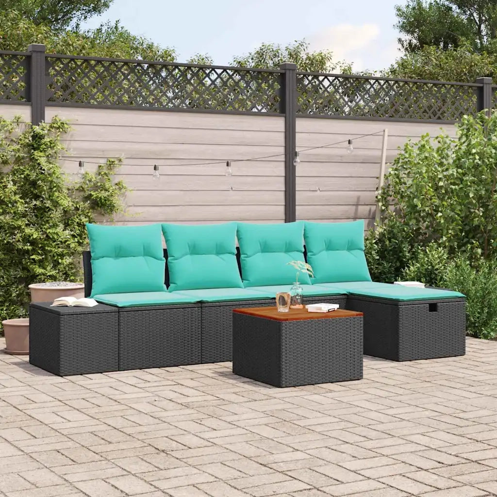 Set Divano da Giardino 6 pz Nero Poly Rattan 3360924