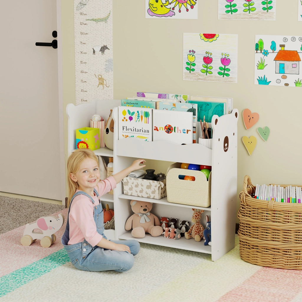 Libreria Bambini Scaffale Giocattoli ¨C Xylo ¨C Bianco Legno Ripiani Aperti Orsetto