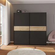 Armadio Camera da Letto Nalika, Guardaroba 2 Ante 2 Ripiani, 200x204h cm Nero Antracite