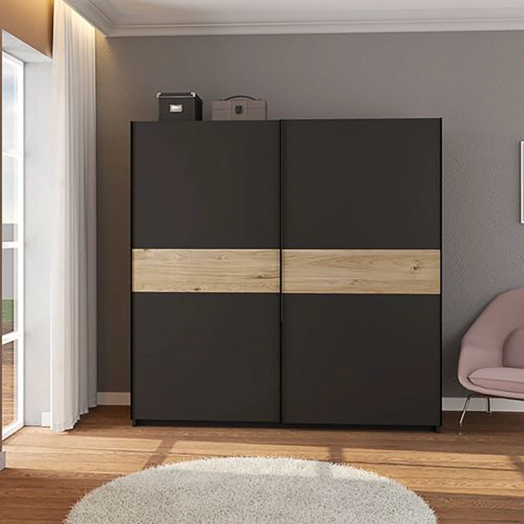 Armadio Camera da Letto Nalika, Guardaroba 2 Ante 2 Ripiani, 200x204h cm Nero Antracite