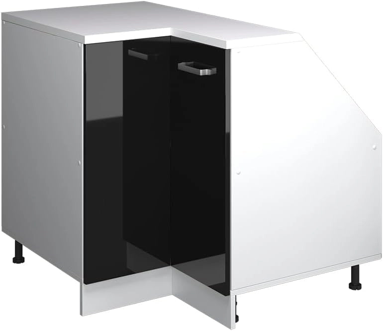 Mobile sottotetto Mobile angolare Rion, Nero lucido, 75.6 x 81.6 cm con 1 porta, carcassa dell’armadio profondità 60 cm, adatto per il salvaspazio sotto tetti spioventi