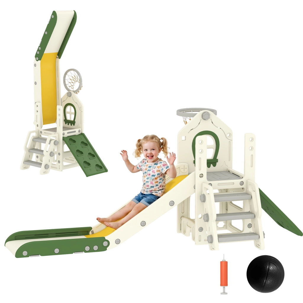 Scivolo 4 in 1 per Bambini con Scala, Cestino da Basket e Contenitore ¨C Minimal ¨C Bianco