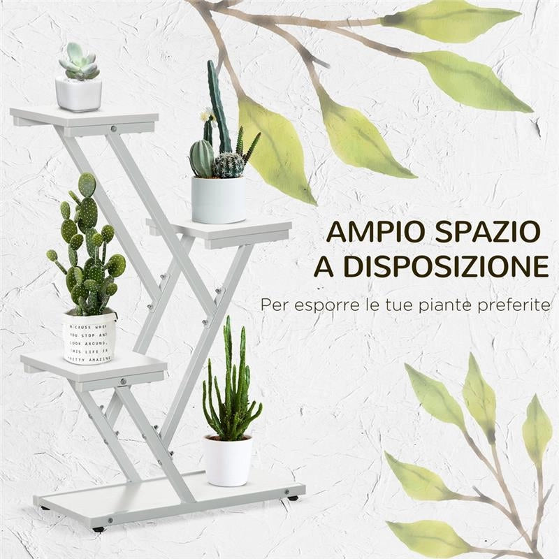 SCALETTA PORTAVASI A 4 LIVELLI PER INTERNI E ESTERNI IN MDF E ACCIAIO 50X24X81CM