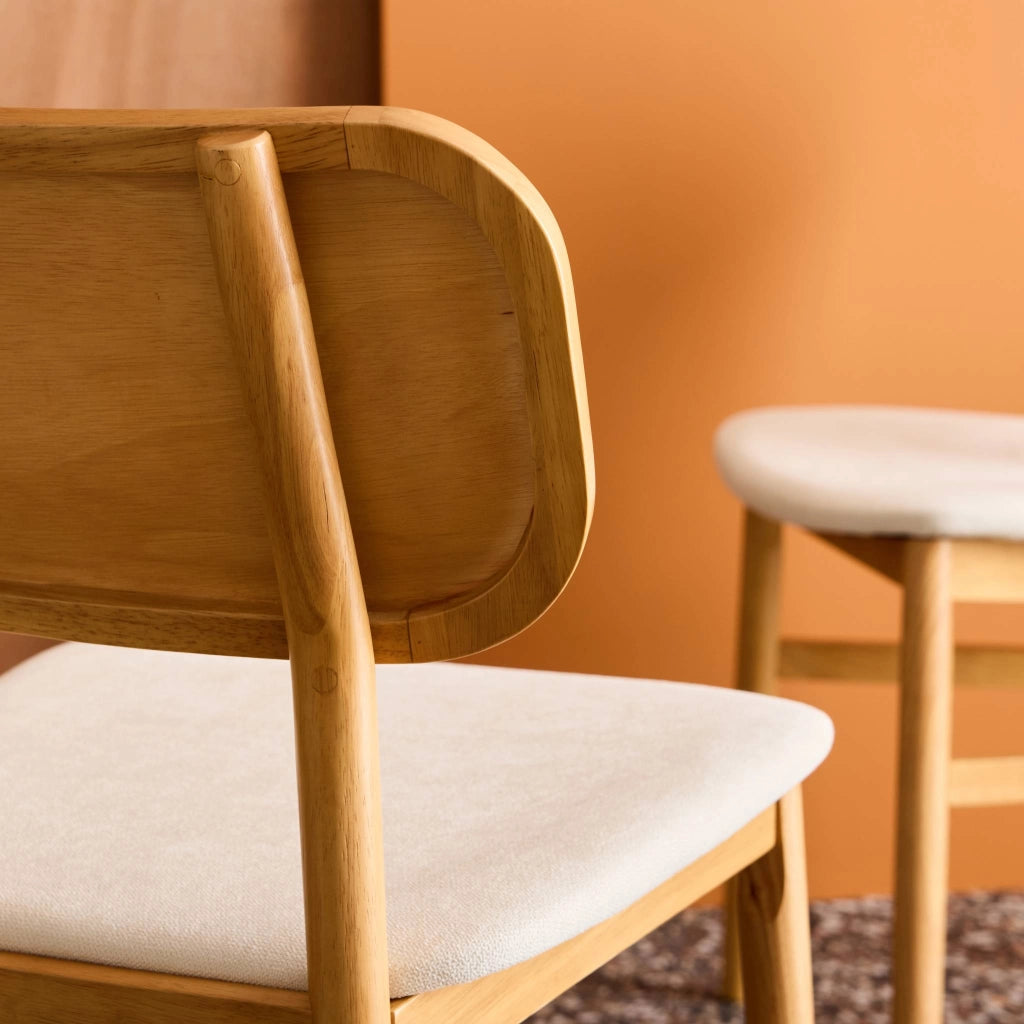 Set di 2 sedie vintage in legno di hevea e tessuto, marrone naturale
