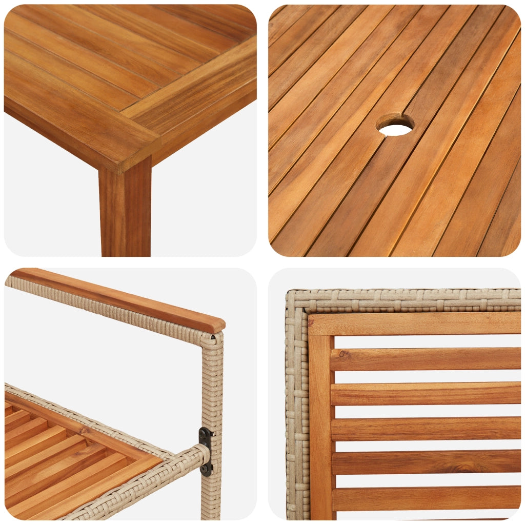 Set da Pranzo Giardino  7 Pezzi Beige Polyrattan Acacia