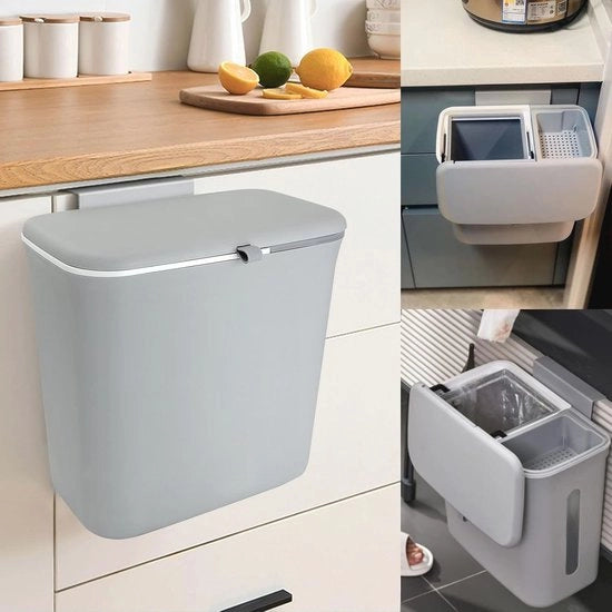 Contenitore per rifiuti con coperchio 12L per cucina - Contenitore per rifiuti appeso con separazione umida e secca