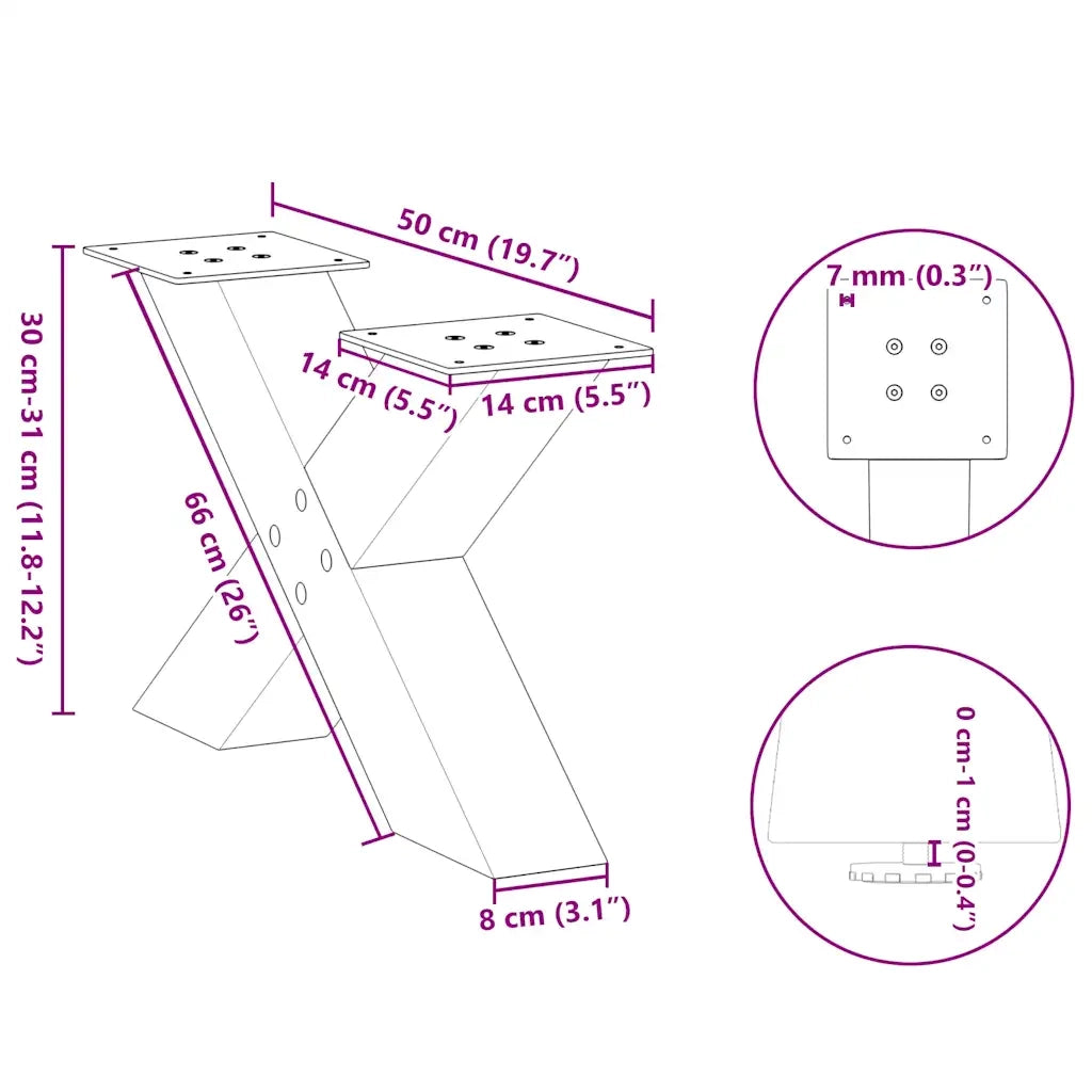 Gambe per Tavolino da Caffè a Forma di X 2 pz Antracite 50x(30-31) cm Acciaio 4012938
