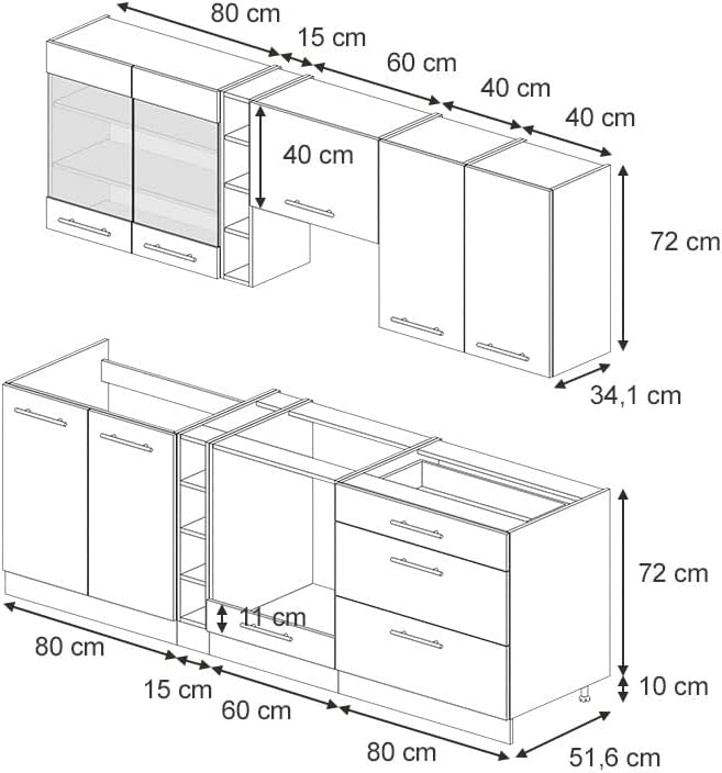 Cucina componibile Fame-Line, Grigio scuro, 235 cm senza piano di lavoro