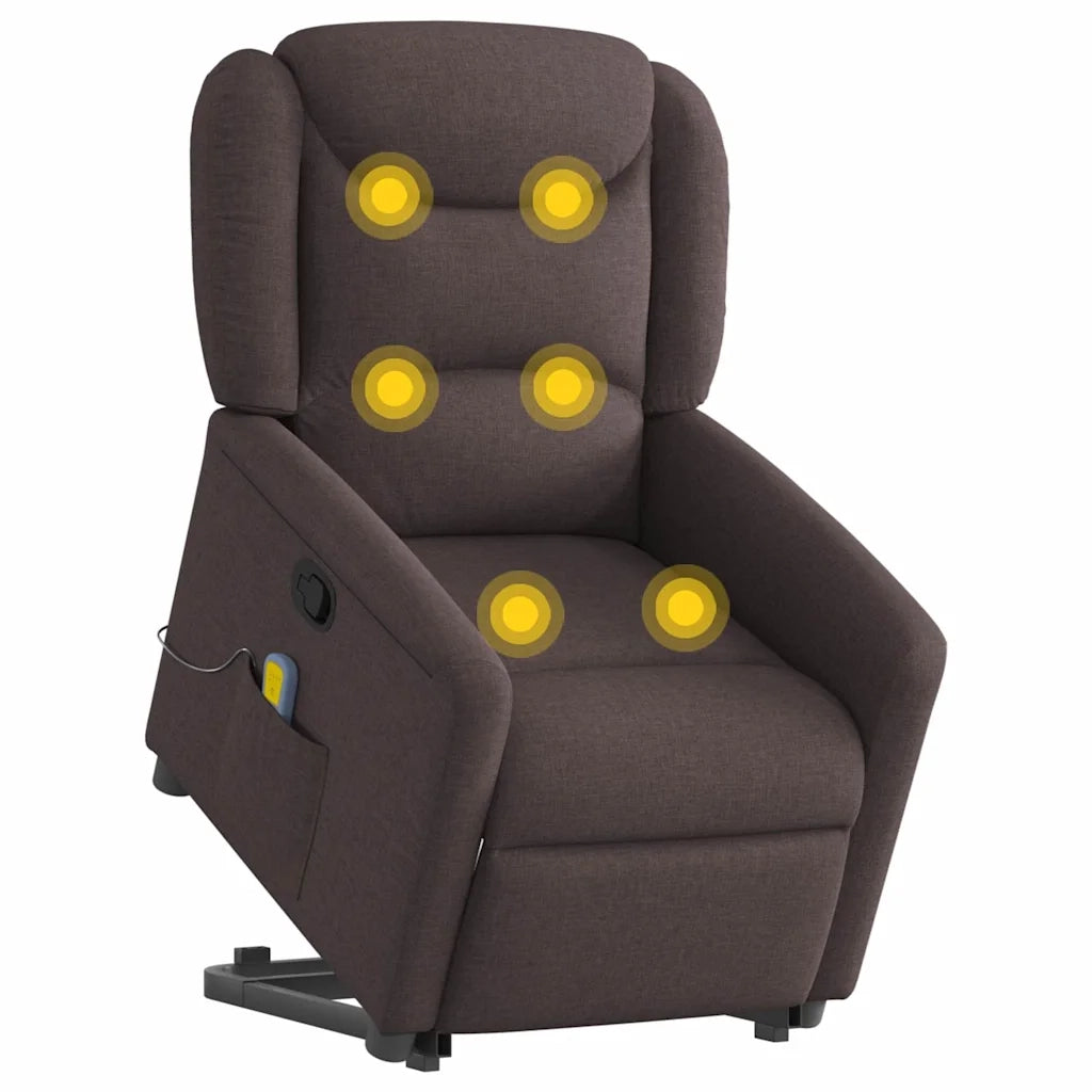 Poltrona Alzapersona Massaggi Reclinabile Marrone Scuro Tessuto 3303209