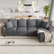 Divano angolare a L a 4 posti con chaise longue contenitore e schienale ribaltabile in chenille grigio 280 × 136 × 82 cm
