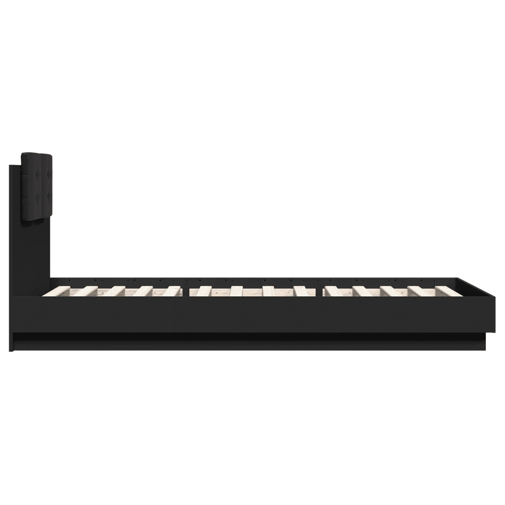 Letto singolo | Letto per adulti | Giroletto con Testiera Nero 100x200 cm in Legno Multistrato