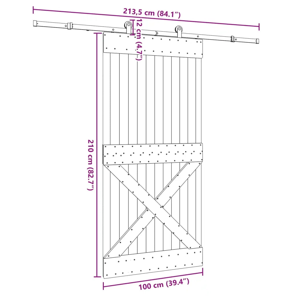 Porta scorrevole NARVIK Naturale e Nero 100 x 210 cm (213,5 cm) 3445370