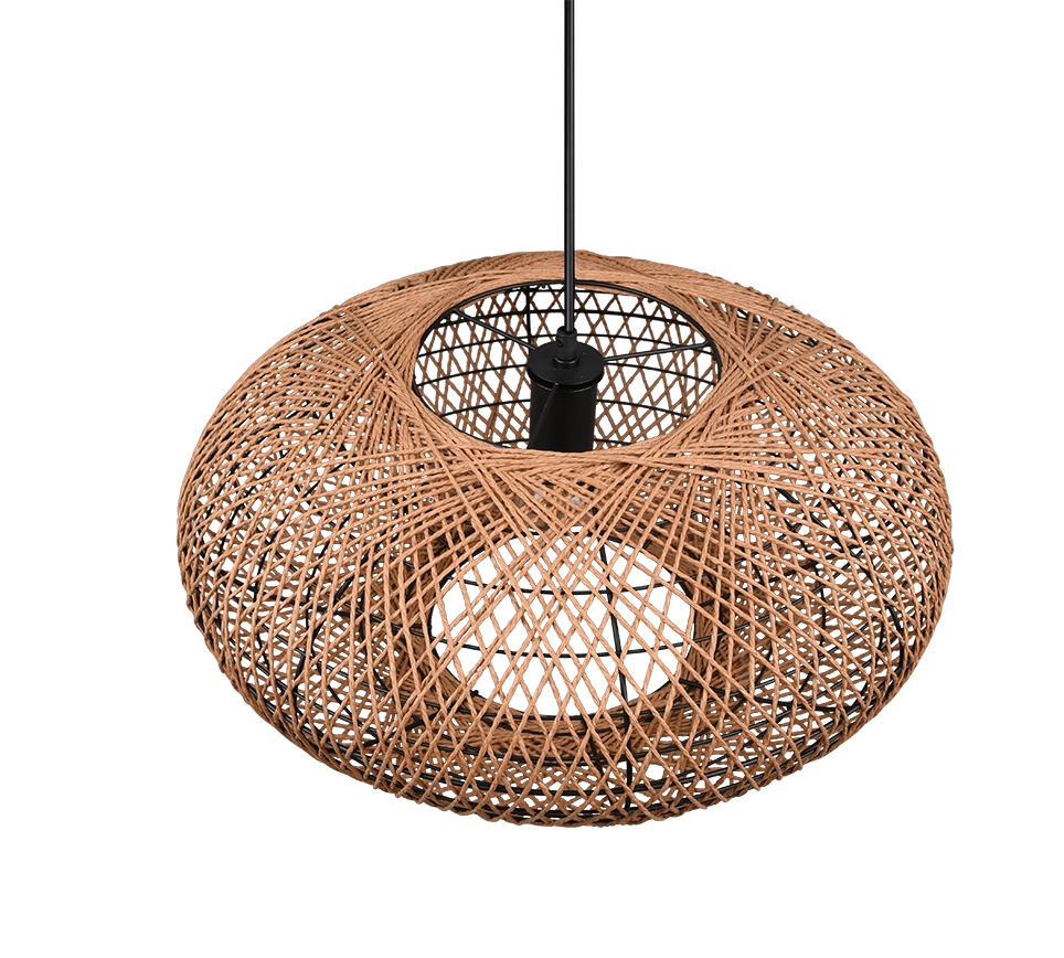 Lampada a sospensione, metallo e sisal, nero, D 52 cm, Hedda