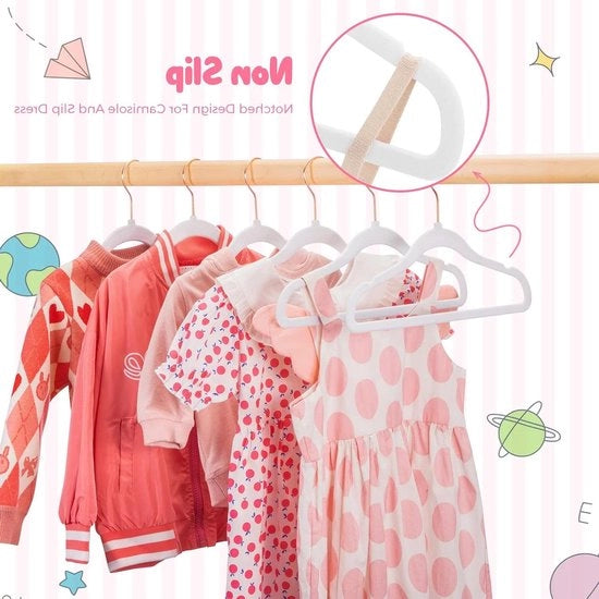 Hangers in flanella per bambini - 60 pezzi (14 pollici) con gancio rotante 360 gradi e design antiscivolo - abitelli per bambini e bambini in roségold