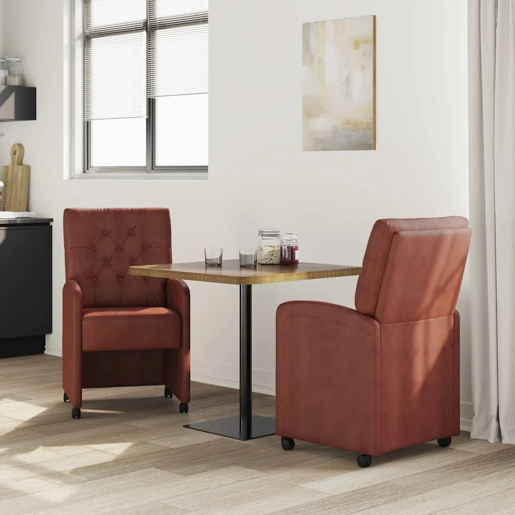 Sedie da Pranzo con Ruote 2 pcs Marrone lucido 58 x 67 x 97 cm