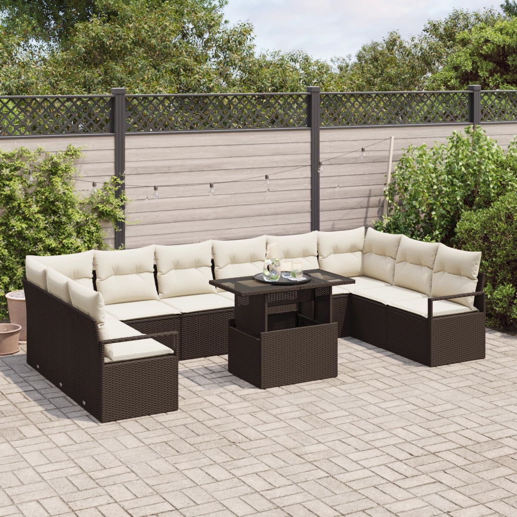 Set di divani da giardino  11 pezzi con cuscini Rattan marrone