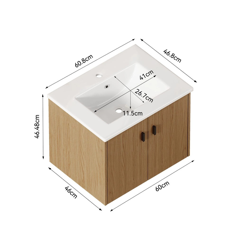 Armadietto Bagno 60 cm ¨C Xylo ¨C Rovere Chiaro, 2 Ante, Salvaspazio