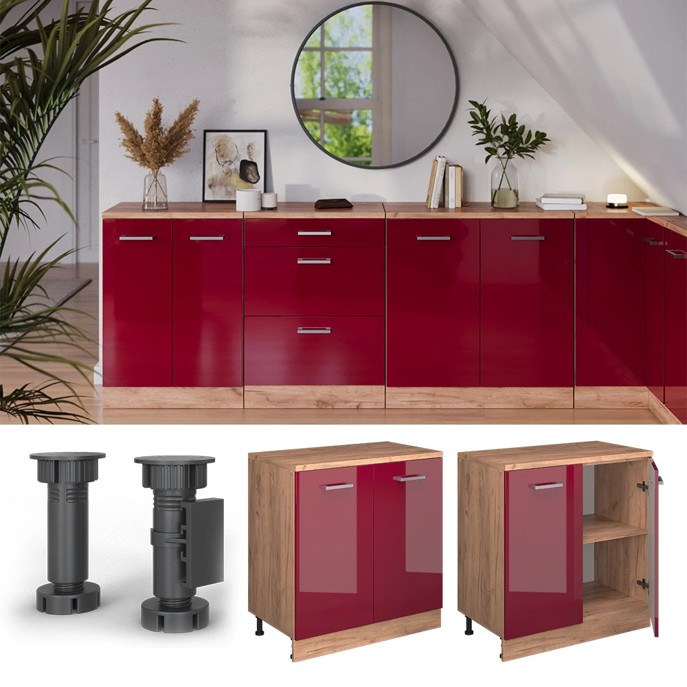 Mobile per mansarda Rion Rosso lucido/Rovere dorato 80 x 83.8 cm senza inclinazione con 2 ante Vicco