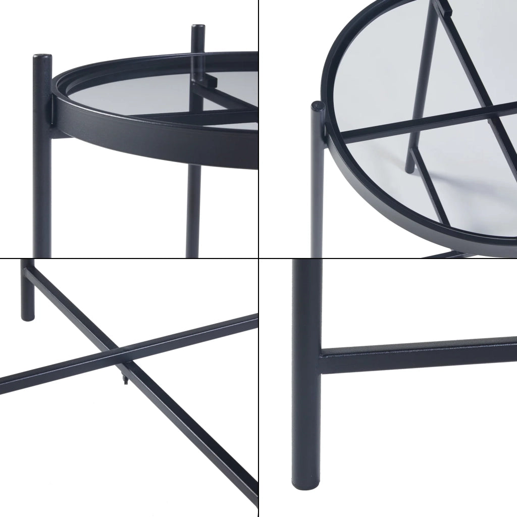 Tavolino rotondo con vetro temperato 46 ​​x 42 cm struttura in metallo nero 03_0010954