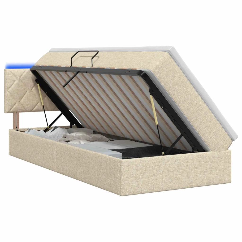Letto con contenitore LED e materasso Crema 100 x 200 cm 3459109