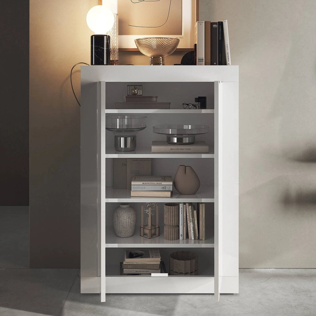 Armadio multiuso 2 ante Bienvenu, Mobile multifunzionale, Mobiletto scarpiera, Guardaroba porta scarpe, Made in Italy, 78x35 h113 cm, Bianco