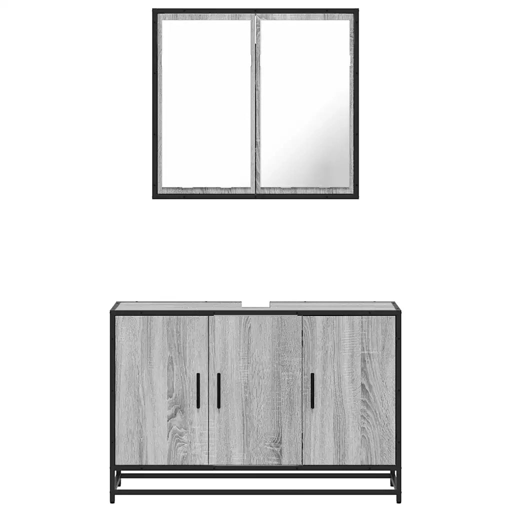 Set Mobili da Bagno 2 pz Grigio Sonoma in Legno Multistrato 3300893