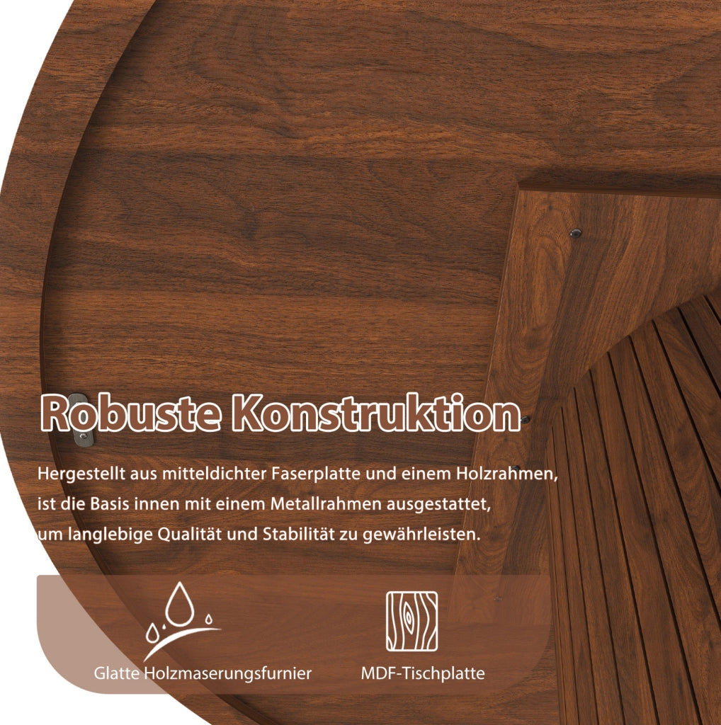Tavolo da pranzo rotondo 110 cm in MDF con impiallacciatura effetto noce; colore noce