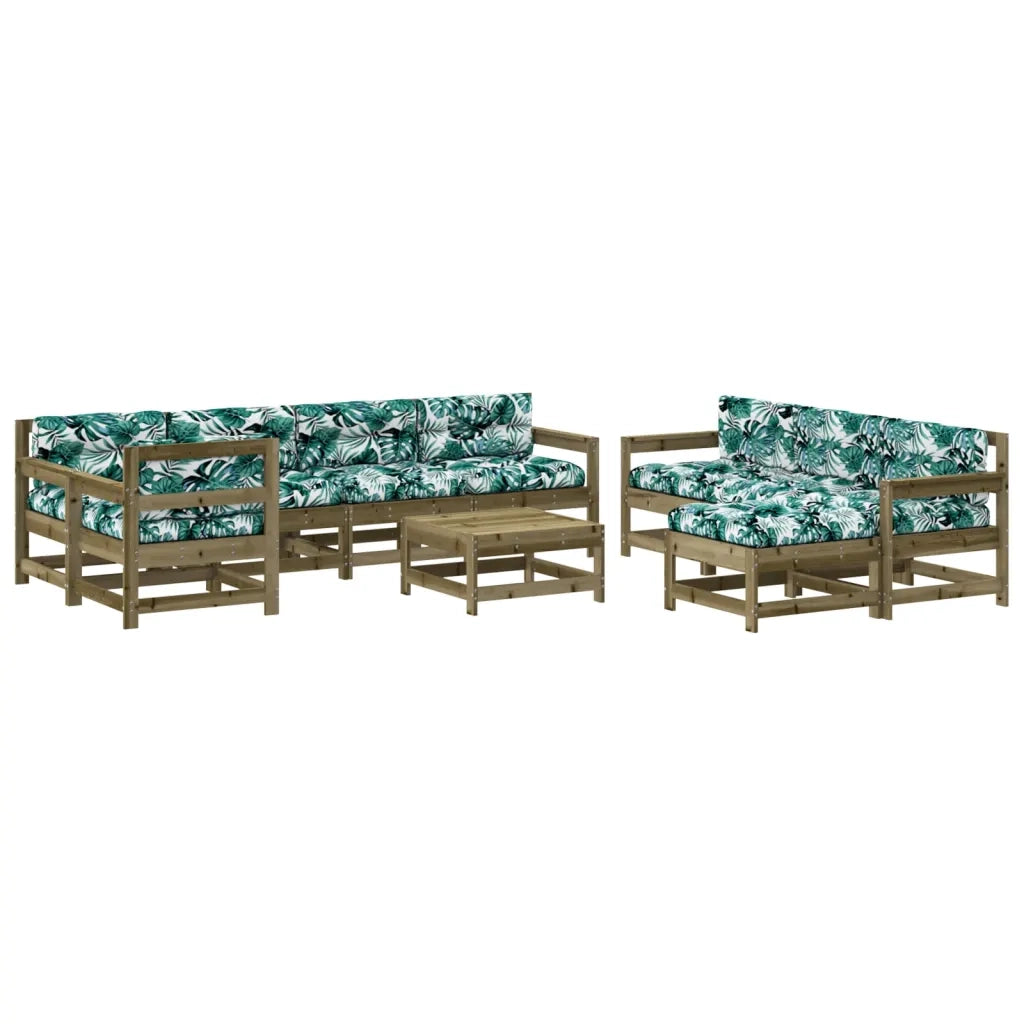 Set Divani da Giardino 10 pz con Cuscini Legno Impregnato Pino