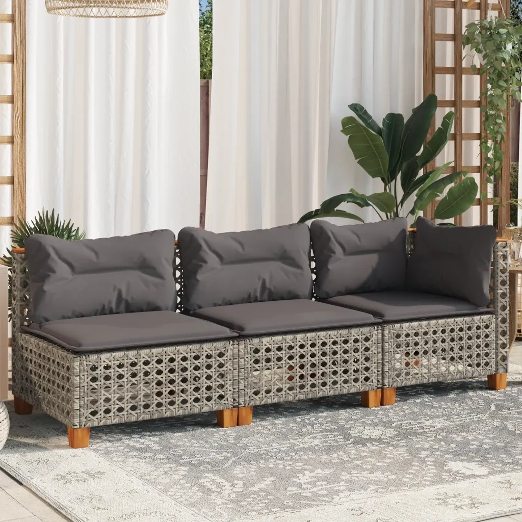 Divano da Giardino con Cuscini 3 Posti-Sofa da Giardino-Divano da esterno Grigio in Polyrattan 739939