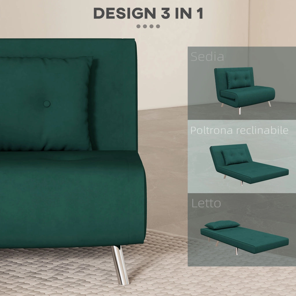 Poltrona Letto Singolo 3 in 1 ¨C zephmum ¨C Verde Scuro, Velluto, 100x88x83cm