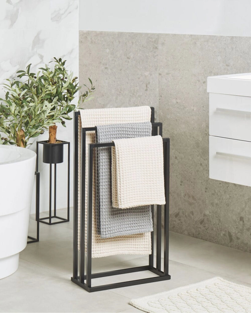 Portasciugamani in acciaio Nero opaco 3 binari Accessori per il bagno Portasciugamani da terra Design moderno