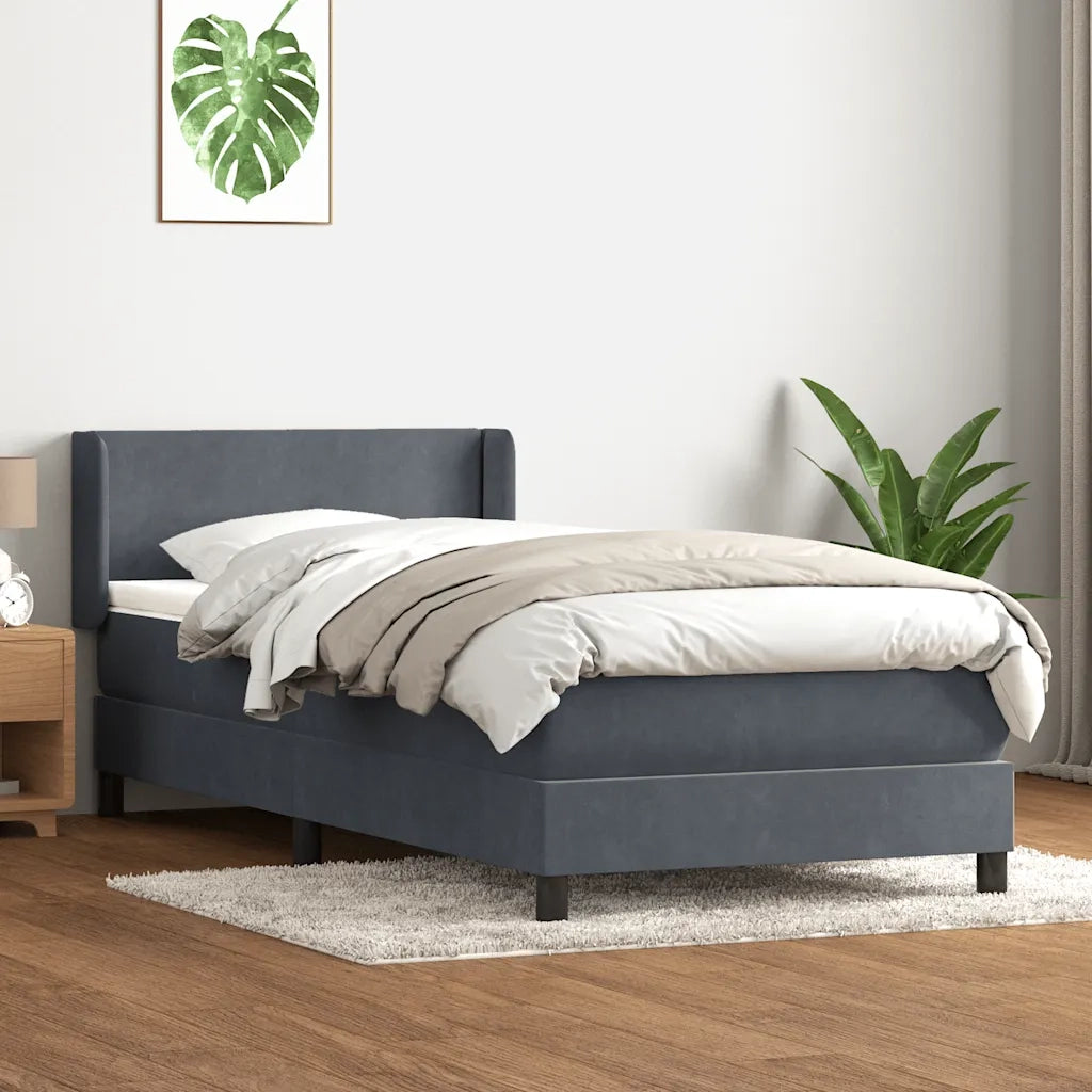 Giroletto a Molle con Materasso Grigio Scuro 80x220 cm Velluto