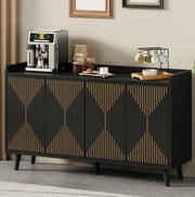 Credenza con 4 ante; ripiani regolabili e vano aperto; MDF; nera; 140 x 40 x 84 cm