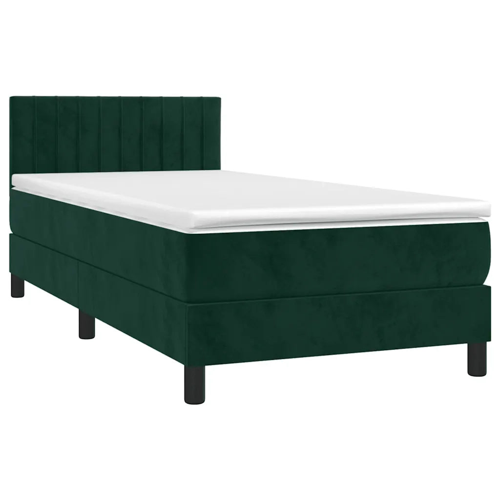 Letto a Molle con Materasso e LED Verde Scuro 100x200cm Velluto