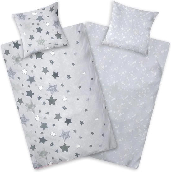 Coperta da letto, stelle in flanella, grigio chiaro, 135 x 200 cm, cotone, stellato, conduttivo, caldo e confortevole, set di coperte da letto in flanella per inverno, coperta da letto reversibile, grigio-bianco.