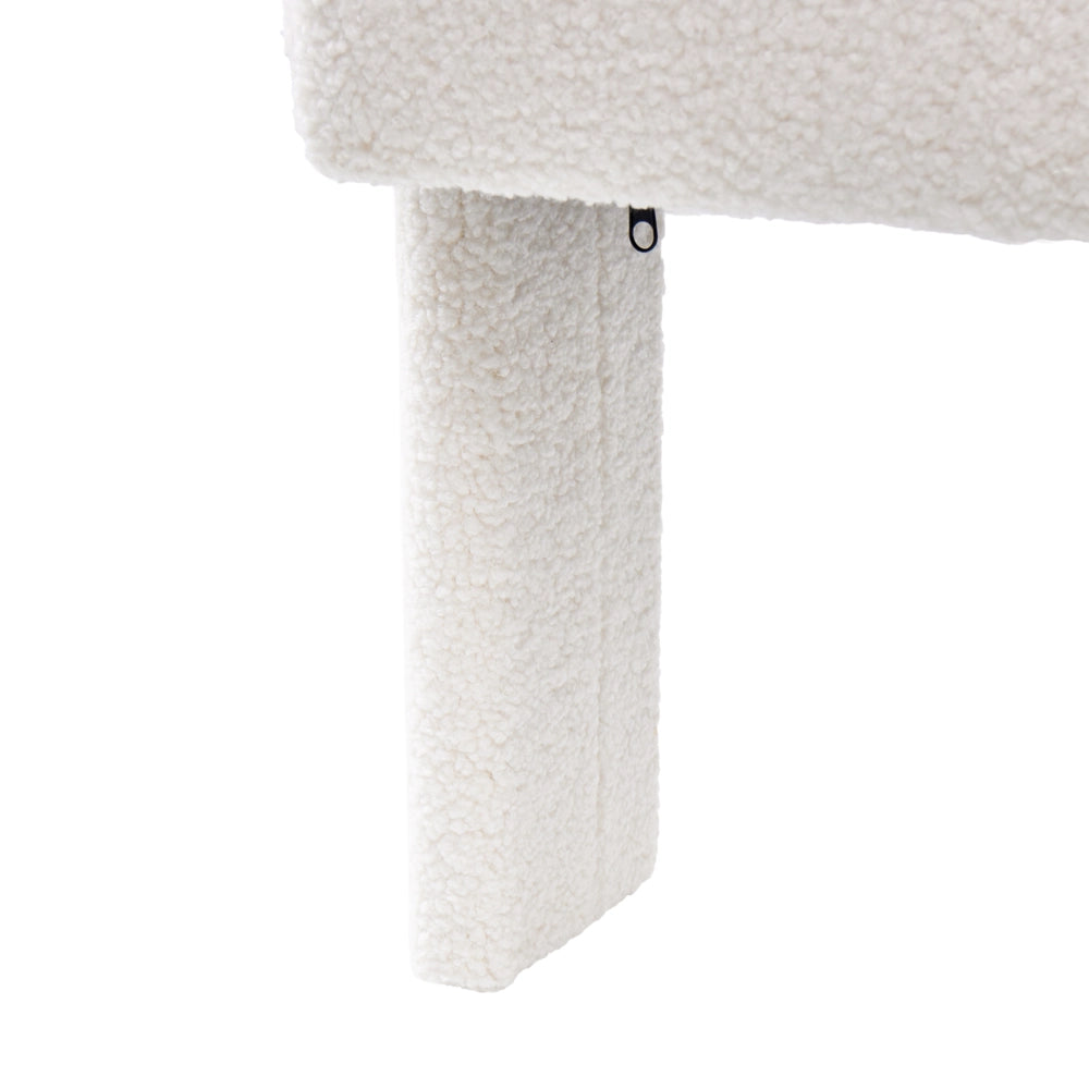 Poltrona bianco sporco con rivestimento in bouclé design retrò gambe in legno per soggiorno