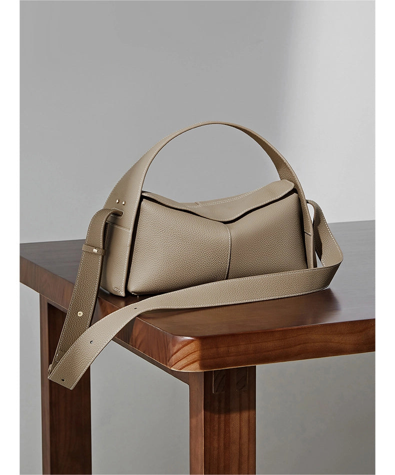 Borsa da donna in vera pelle grigia
