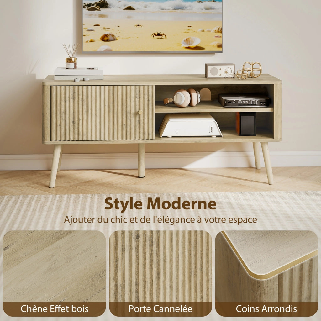 Mobile TV con ante, ripiani aperti e scaffale regolabile ¨C zephmum ¨C Rovere 115x35x49