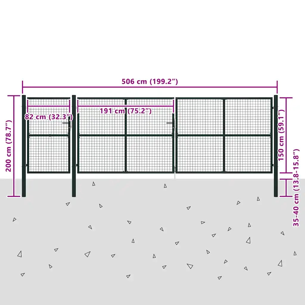 Cancello per Giardino in Acciaio 500x150 cm Verde
