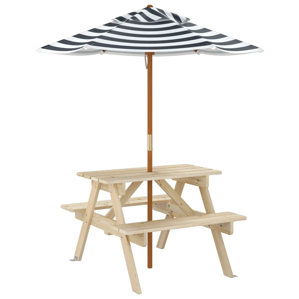 Tavolo da Picnic per 4 Bambini con Ombrellone Legno di Abete 3281614
