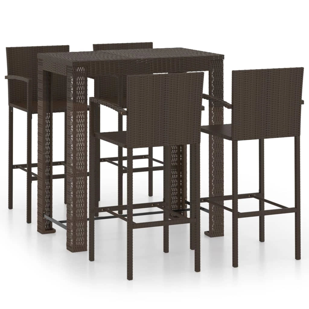 Set da bar da giardino composto da 5 pezzi con braccioli in resina intrecciata marrone 02_0014486