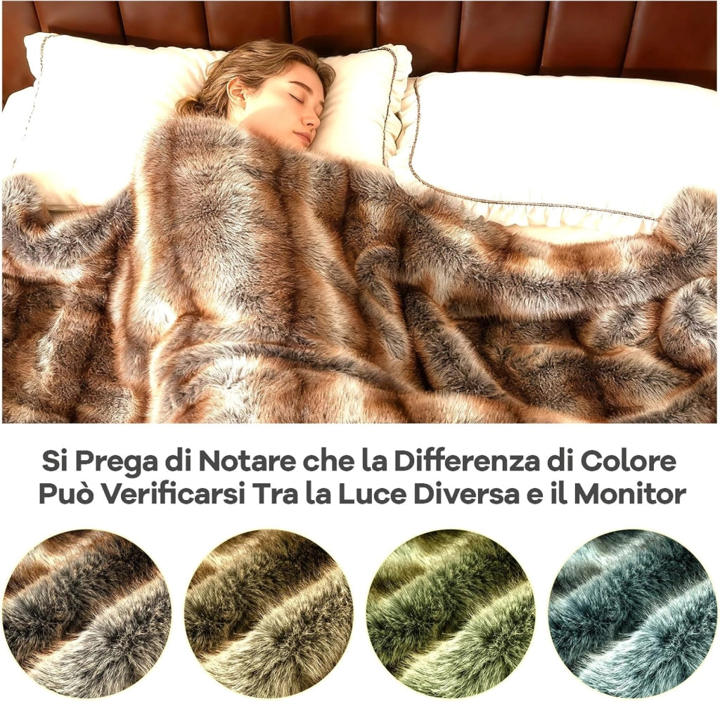 Pelosa per Letto Matrimoniale, Coperta in Pelliccia Sintetica Morbida e Soffice, Plaid di Lusso Spesso Caldo per Letto, Divano, 153 x 203 cm (153 x 203 cm,Stile 1)