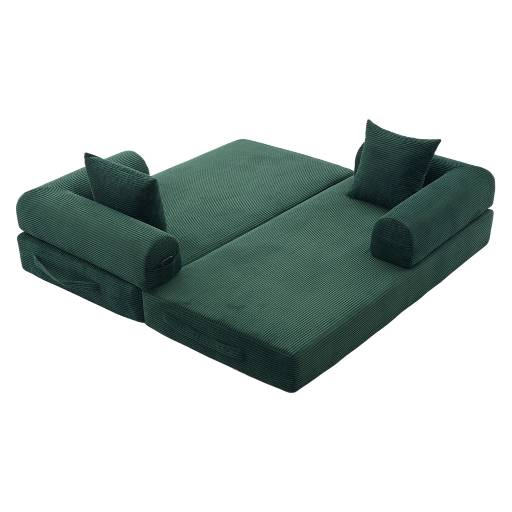 Divano modulare 200x94 cm in velluto a coste verde smeraldo con 3 cuscini