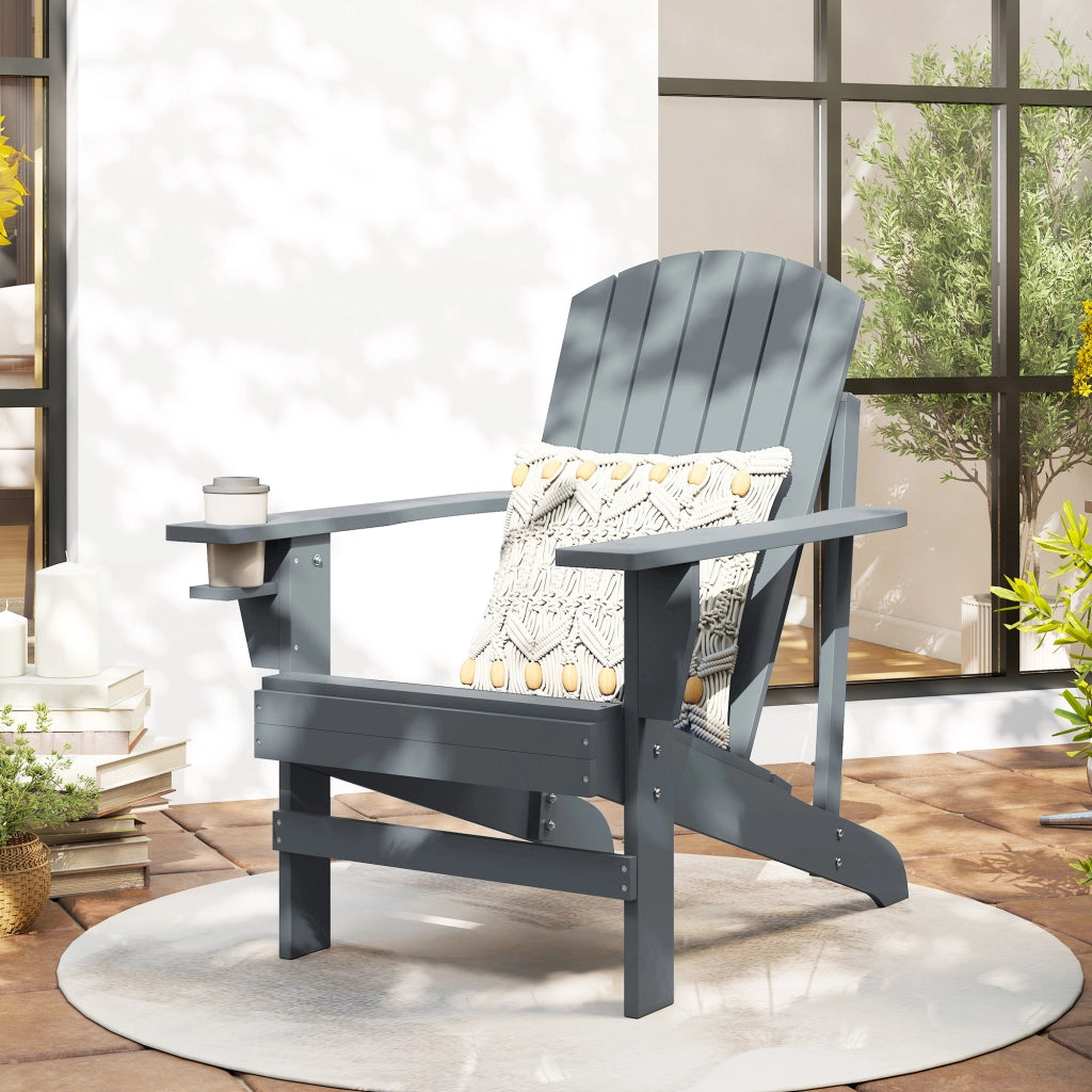 Sedia da giardino Adirondack con portabicchieri Sdraio da giardino Sedia da balcone in legno massiccio Grigio scuro 95 x 72 x 93 cm