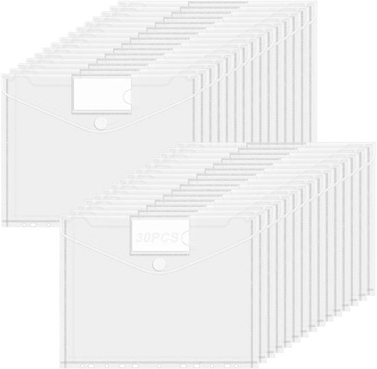 Documentenmap A4 con 30 pezzi, chiusura con chiusura a clip e cerniera, copertura con etichetta, contenitore trasparente in plastica con anello e 11 fori, contenitore per documenti impermeabile per casa, archivio, ufficio