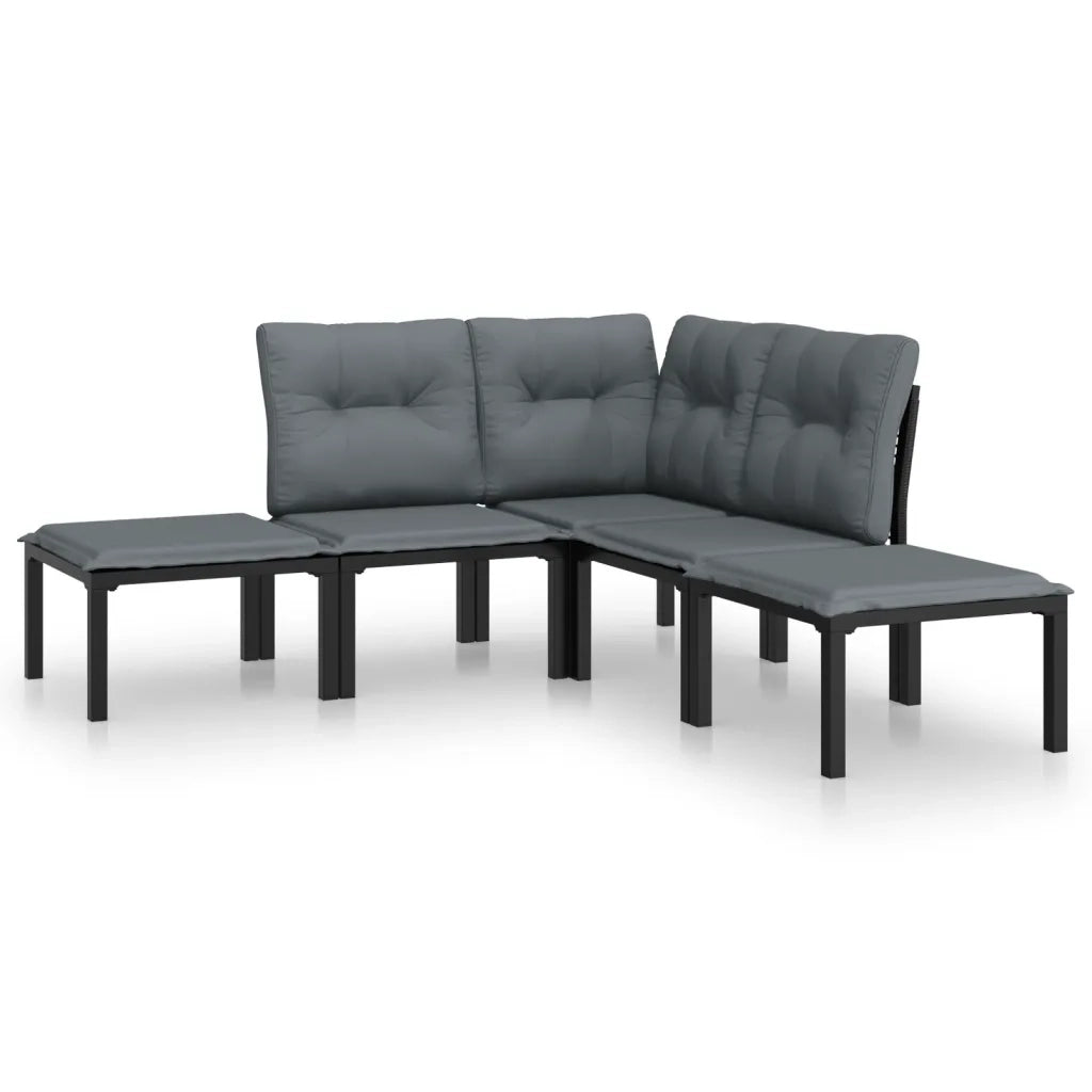 Set Salotto da Giardino 5 pz | Set di Mobili da Esterno Nero e Grigio in Polyrattan